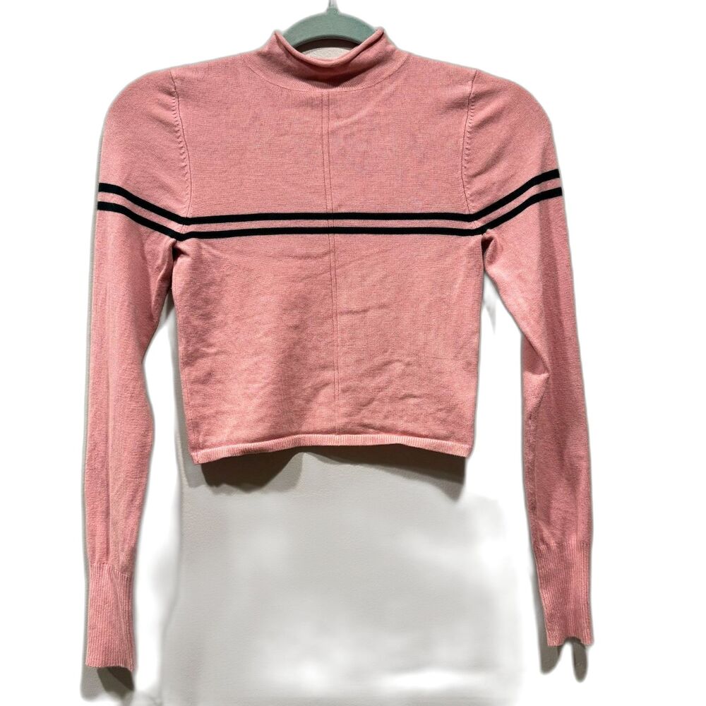 Urban Outfitters Cropped Mock Neck Sweater Pink Stripe Knit y2K 90s Women sz XS